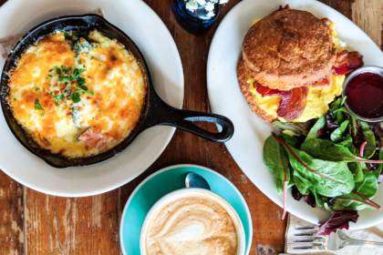 baked eggs and biscuits with latte brunch seattle capitol hill