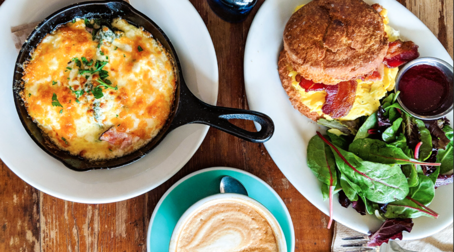 baked eggs and biscuits with latte brunch seattle capitol hill
