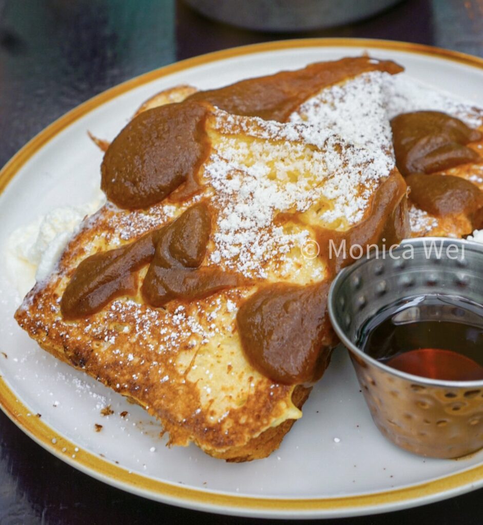 Seattle brunch restaurant Olmstead. Brioche french toast with apple butter and syrup on the side. 